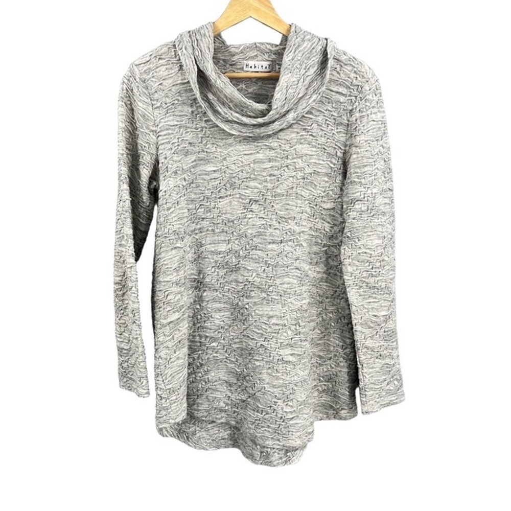 Habitat Top Gray Textured Cowl Neck Relaxed Fit Oversized Long Sleeve Size XS